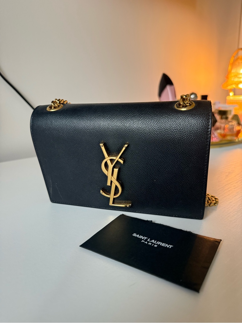 Saint Laurent Black Leather Monogram Crossbody with Gold Hardware